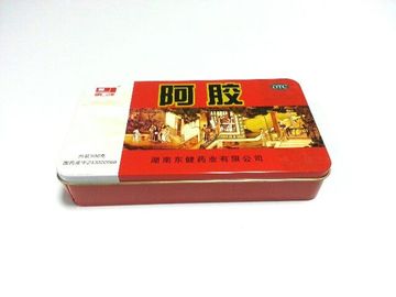 Çin Kırmızı Baskılı Kare Teneke Konteynerler Kapaklı / Kapaklı, Kalınlık 0.23mm Tedarikçi
