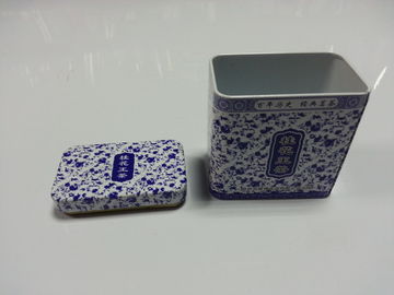 Çin Metal Kalay plaka Dikdörtgen Baskılı Mavi ve Beyaz Porselen Kutu, 0.23mm Kalaylı Tedarikçi