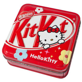 Çin Candy Ve Gıda Ambalajında ​​Kırmızı Hello Kitty Metal Kalay Konteyner Kutusu Kare Şekli Fabrika
